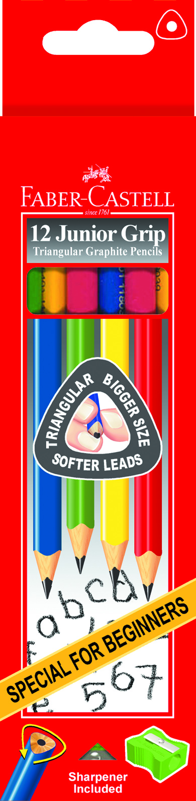{振昌文具}FABER-CASTELL 輝柏 116527 大三角彩色桿鉛筆12支入+削筆器 / 盒