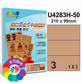 {振昌文具}【請先來電洽詢庫存】彩之舞 進口3合1牛皮標籤-3格直角 50張/包 U4283H-50
