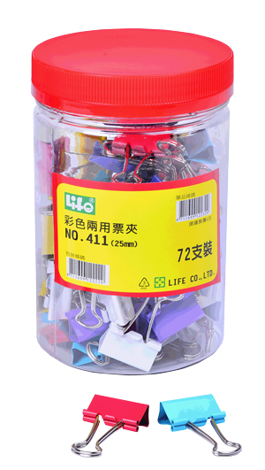 {振昌文具}【徠福LIFE】NO.411 彩色兩用票夾(10色筒裝)25mm -72支入 / 筒