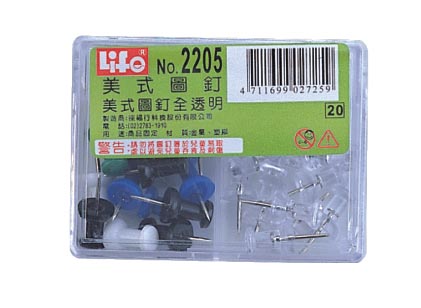{振昌文具}【徠福LIFE】 NO.2205 豪華型(美式圖釘15支入、透明美式圖釘15支入) / 盒