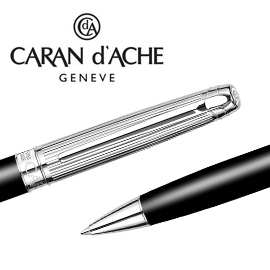 CARAN d'ACHE 瑞士卡達 LEMAN 利曼霧黑漆原子筆(銀蓋) / 支