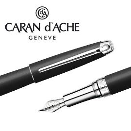 CARAN d'ACHE 瑞士卡達 LEMAN 利曼霧黑漆鋼筆(銀夾)-F / 支