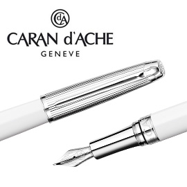 CARAN d'ACHE 瑞士卡達 LEMAN 利曼亮白漆鋼筆(銀蓋)-B / 支
