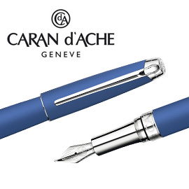 【請先來電洽詢庫存】CARAN d'ACHE 瑞士卡達 LEMAN 利曼寶藍漆鋼筆(銀夾)-F / 支
