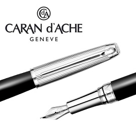 CARAN d'ACHE 瑞士卡達 LEMAN 利曼霧黑漆鋼筆(銀蓋)-F / 支