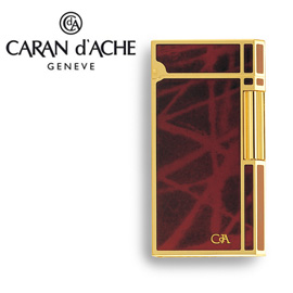 CARAN d'ACHE 瑞士卡達 CdA 打火機. 鍍金中國漆(朱紅)