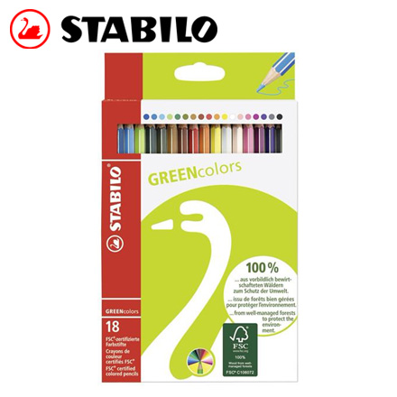 {振昌文具}【請先來電洽詢庫存】STABILO 德國天鵝 GREENcolor 環保認證色鉛筆(6019/2-18)  18色 / 盒