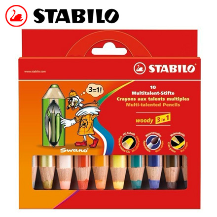 {振昌文具}【請先來電洽詢庫存】STABILO 德國天鵝 woody 3 in 1系列粉蠟筆(880/10) 10色 / 盒