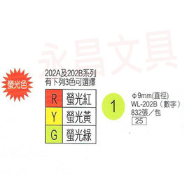 華麗牌WL-202B 彩色自黏標籤紙 直徑9mm (832張/包)