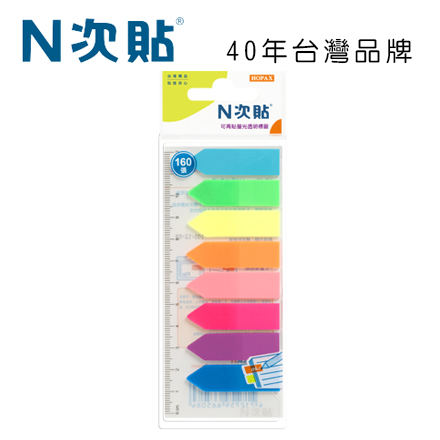 N次貼 66508 透明螢光可再貼標籤 45x12mm,8色 160張/8條/袋