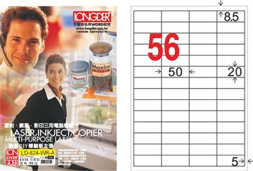 【龍德】 LD-824-WR-C (直角-可再貼) 雷射、噴墨、影印三用電腦標籤 20x50mm 20大張/包 
