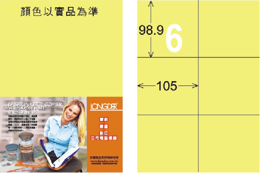 龍德 LD-808-Y-C A4三用電腦標籤 淺黃色 / 包
