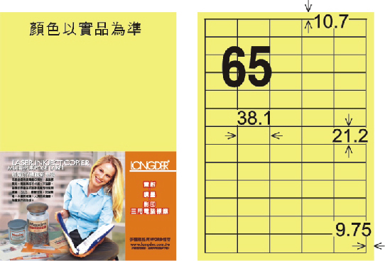 龍德 LD-806-Y-C A4三用電腦標籤 淺黃色 / 包