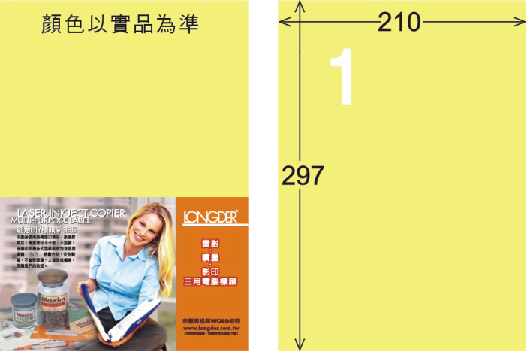 龍德 LD-800-Y-C  A4三用電腦標籤 淺黃色 / 包
