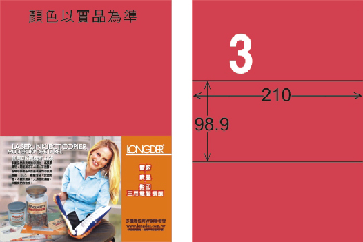 龍德 LD-807-FR-C A4雷射影印標籤 螢光紅 / 包