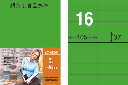 龍德 LD-801-FG-C A4雷射影印標籤 螢光綠 / 包