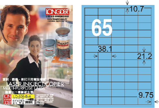 龍德 LD-806-B-A A4三用電腦標籤 淺藍色 / 盒