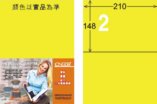 龍德 LD-804-FY-C A4雷射影印標籤 螢光黃 / 包