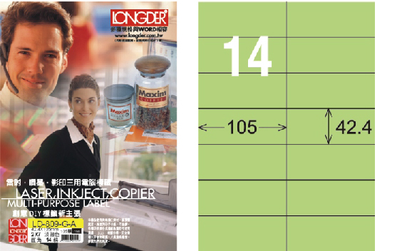 龍德 LD-809-G-A A4三用電腦標籤 淺綠色 / 盒