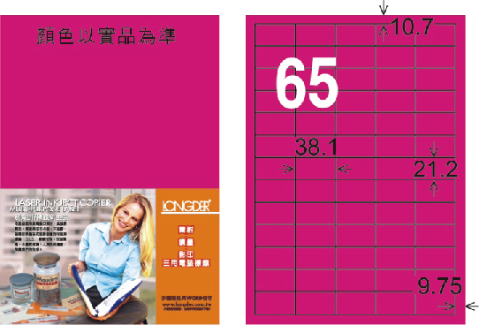 龍德 LD-806-FP-C A4雷射影印標籤 螢光粉紅 / 包