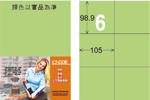 龍德 LD-808-G-C A4三用電腦標籤 淺綠色 / 包