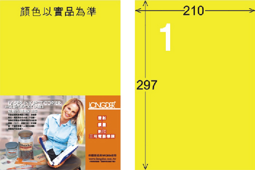 龍德 LD-800-FY-C A4雷射影印標籤 螢光黃 / 包