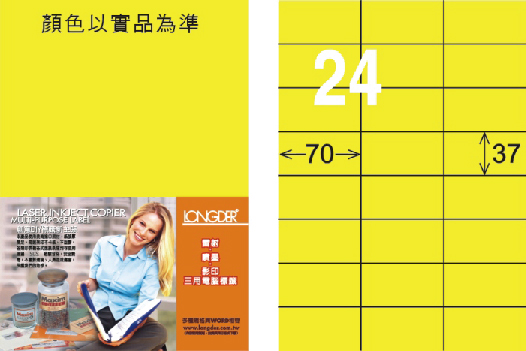 龍德 LD-802-FY-C A4雷射影印標籤 螢光黃 / 包