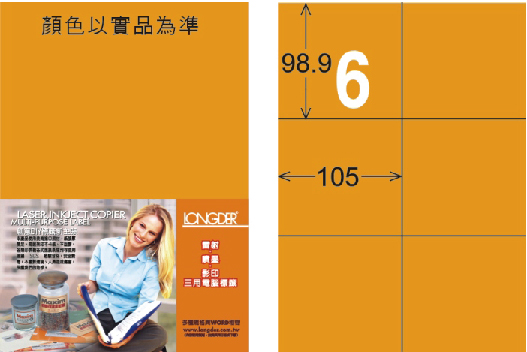 龍德 LD-808-FO-C A4雷射影印標籤 螢光橘 / 包
