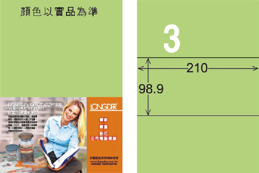 龍德 LD-807-G-C A4三用電腦標籤 淺綠色 / 包