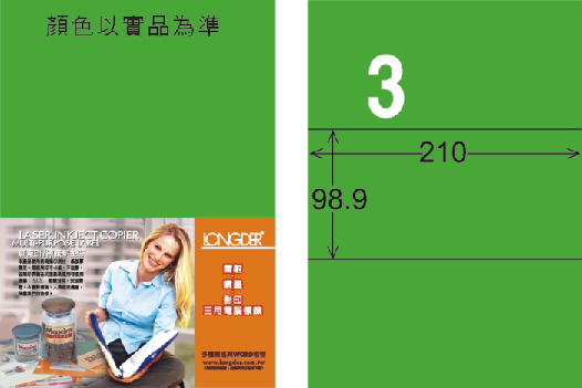 龍德 LD-807-FG-C A4雷射影印標籤 螢光綠 / 包