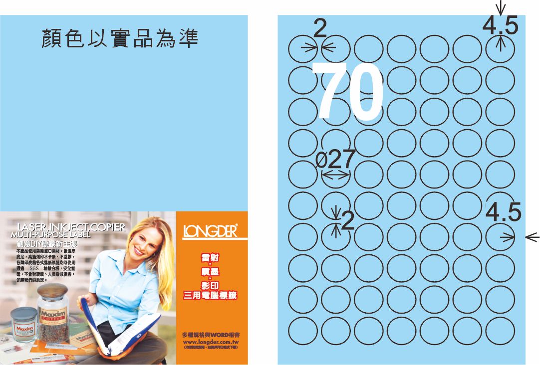 龍德 LD-822-B-C A4三用電腦標籤 淺藍色 / 包