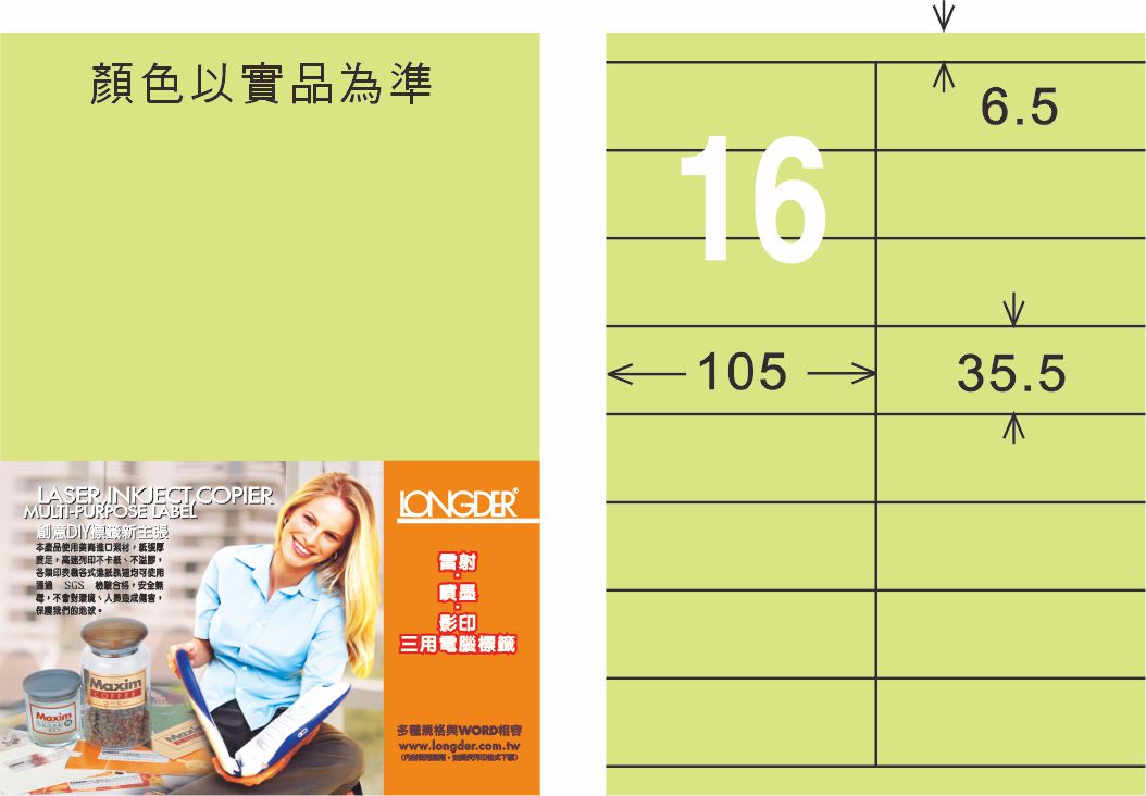 龍德 LD-828-G-C A4三用電腦標籤 淺綠色 / 包