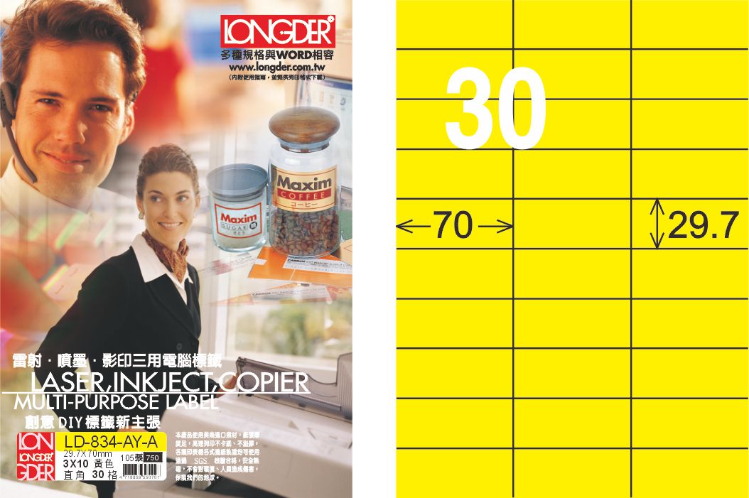 龍德 LD-834-AY-A A4雷射影印標籤 黃銅版 / 盒