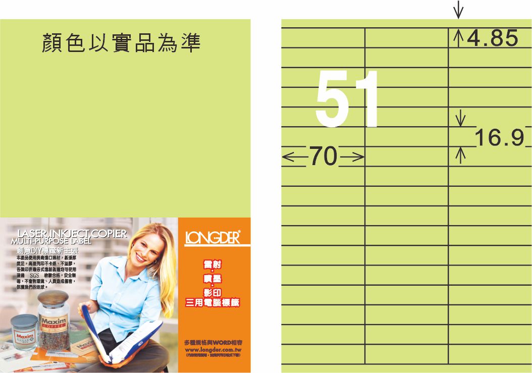 龍德 LD-829-G-C A4三用電腦標籤 淺綠色 / 包