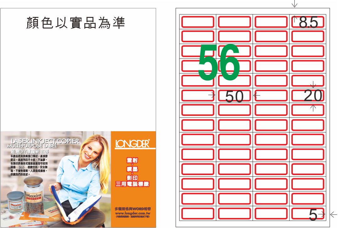 龍德 LD-824-J-C A4三用電腦標籤 紅框 / 包