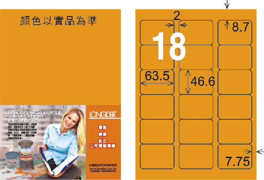 龍德 LD-813-FO-C A4雷射影印標籤 螢光橘 / 包