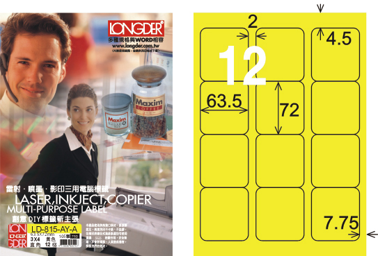 龍德 LD-815-AY-A A4雷射影印標籤 黃銅版 / 盒