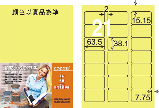 龍德 LD-817-Y-C A4三用電腦標籤 淺黃色 / 包