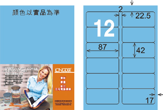龍德 LD-810-B-C A4三用電腦標籤 淺藍色 / 包