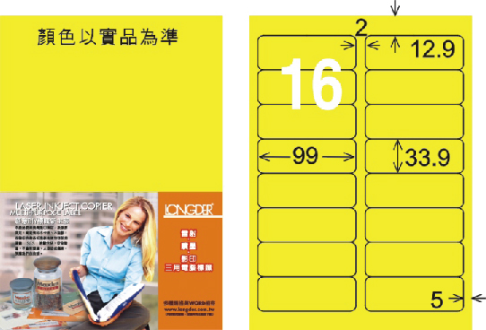 龍德 LD-811-FY-C A4雷射影印標籤 螢光黃 / 包