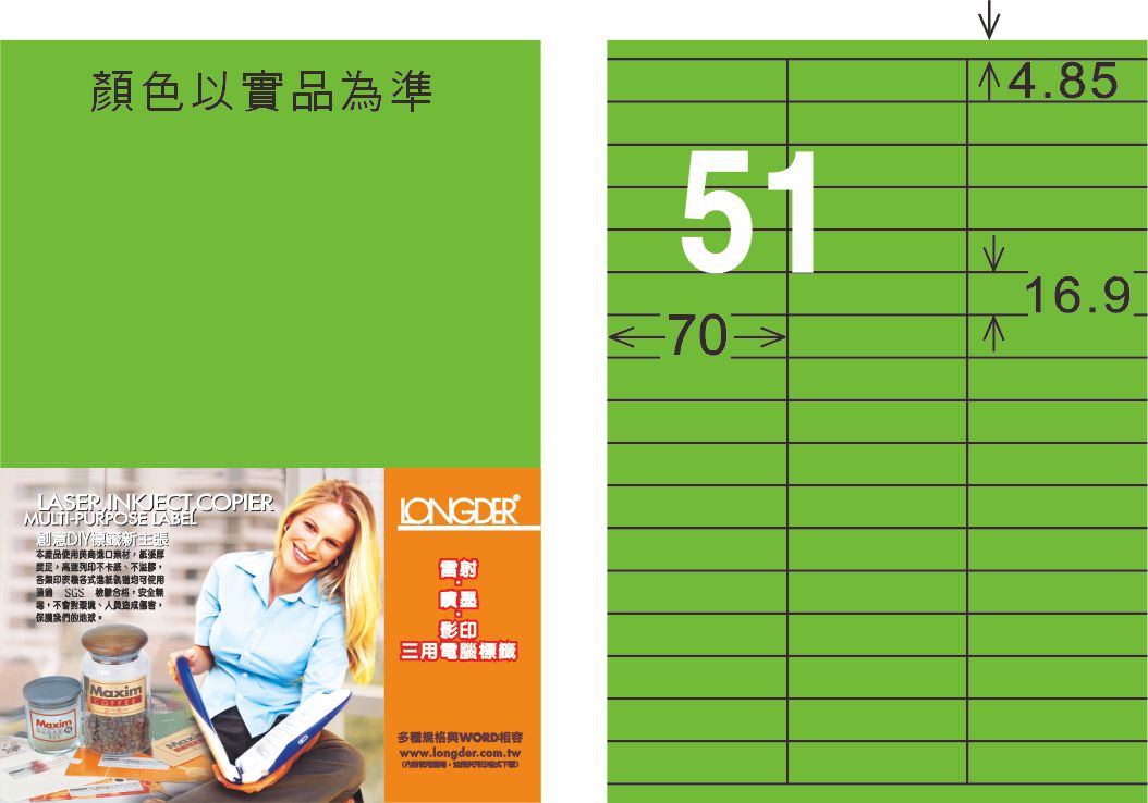 龍德 LD-829-FG-C A4雷射影印標籤 螢光綠 / 包