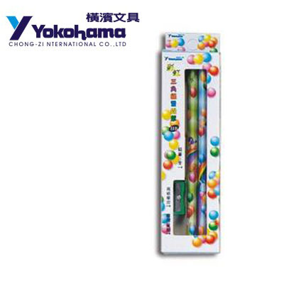 YOKOHAMA 日本橫濱 彩虹三角練習鉛筆3入附筆削+橡皮P-45 /盒