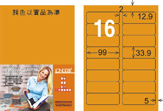 龍德 LD-811-FO-C A4雷射影印標籤 螢光橘 / 包