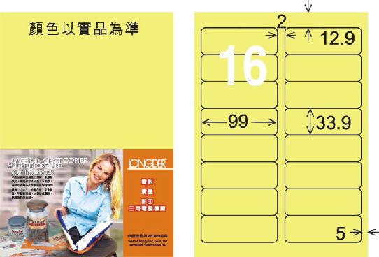 龍德 LD-811-Y-C A4三用電腦標籤 淺黃色 / 包