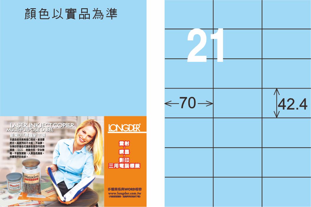 龍德 LD-836-B-C A4三用電腦標籤 淺藍色 / 包