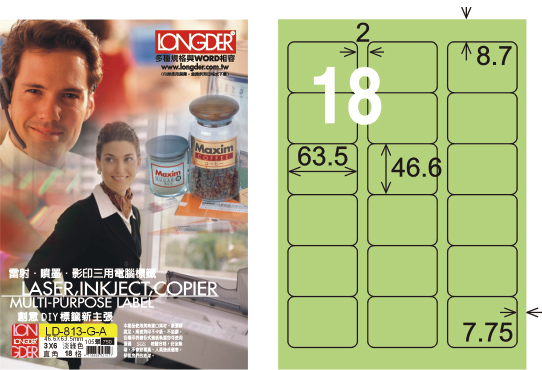 龍德 LD-813-G-A A4三用電腦標籤 淺綠色 / 盒