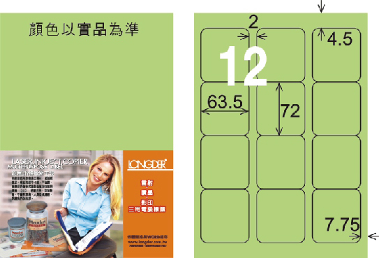 龍德 LD-815-G-C A4三用電腦標籤 淺綠色 / 包