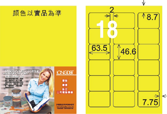 龍德 LD-813-FY-C A4雷射影印標籤 螢光黃 / 包