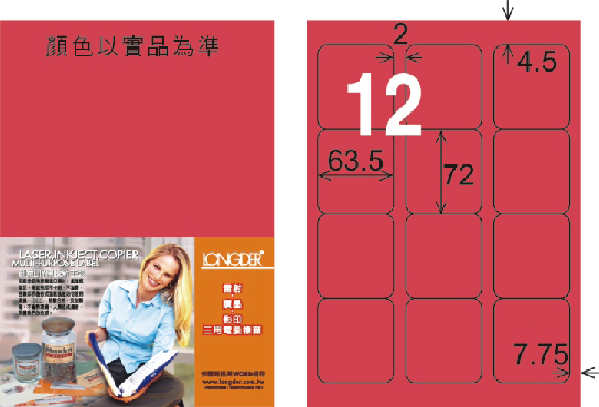 龍德 LD-815-FR-C A4雷射影印標籤 螢光紅 / 包