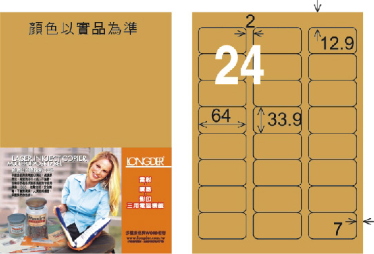 龍德 LD-818-M-C A4雷射影印標籤 金色 / 包